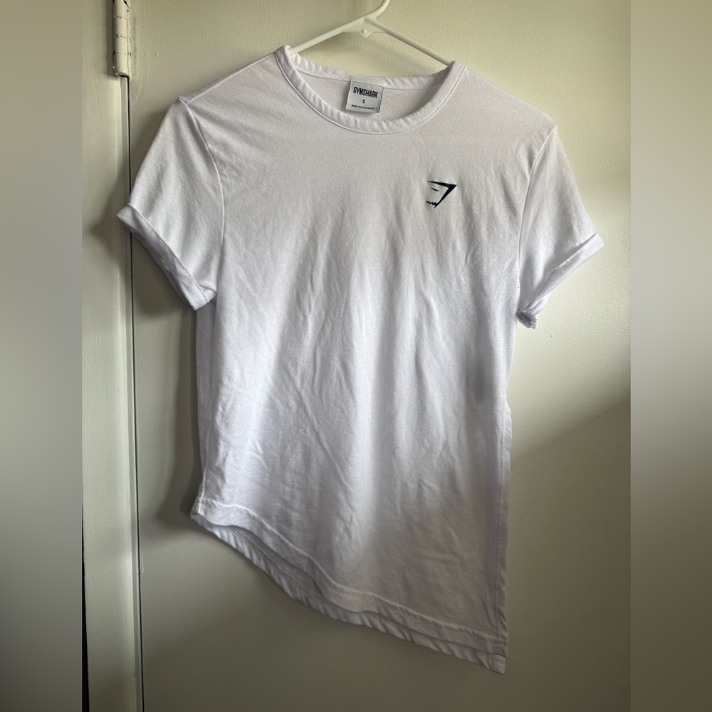 Gymshark Asymmetrical White Short Sleeve Logo Tee, Size Small